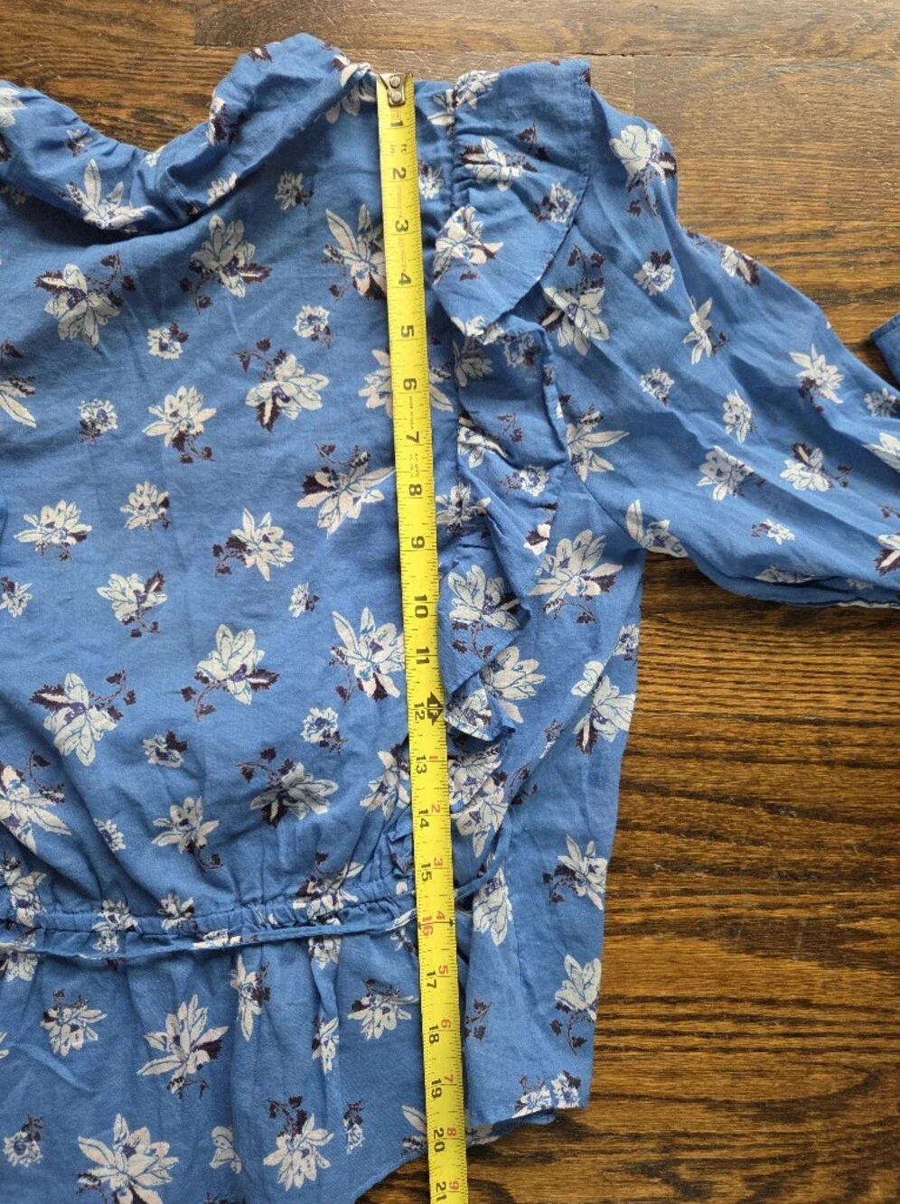 FREE PEOPLE Amanda Blue Floral Ruffle Wrap Top Cotton